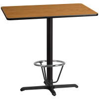Flash Furniture XU-NATTB-3042-T2230B-3CFR-GG 30'' x 42'' Rectangular Natural Laminate Table Top with 22'' x 30'' Bar Height Table Base and Foot Ring 